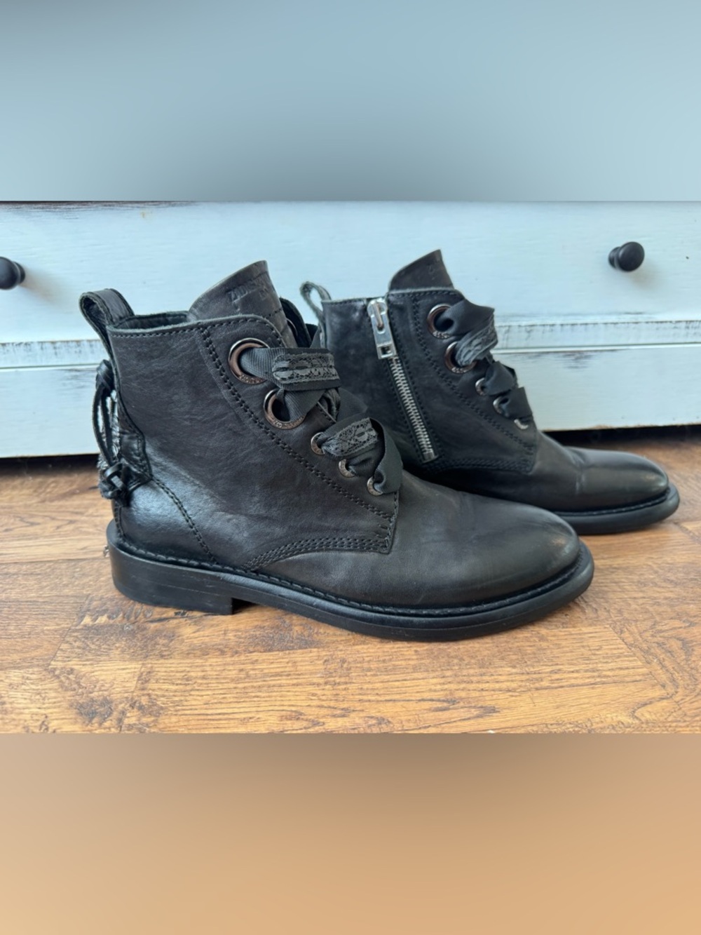 Zadig & Volatire Laureen Roma Lace Up Boots Skull Beads Women's Size 40 9